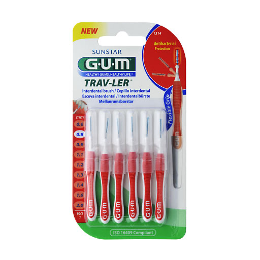 GUM TRAV-LER 0,8mm Kerze rot Interdental+6Kappen